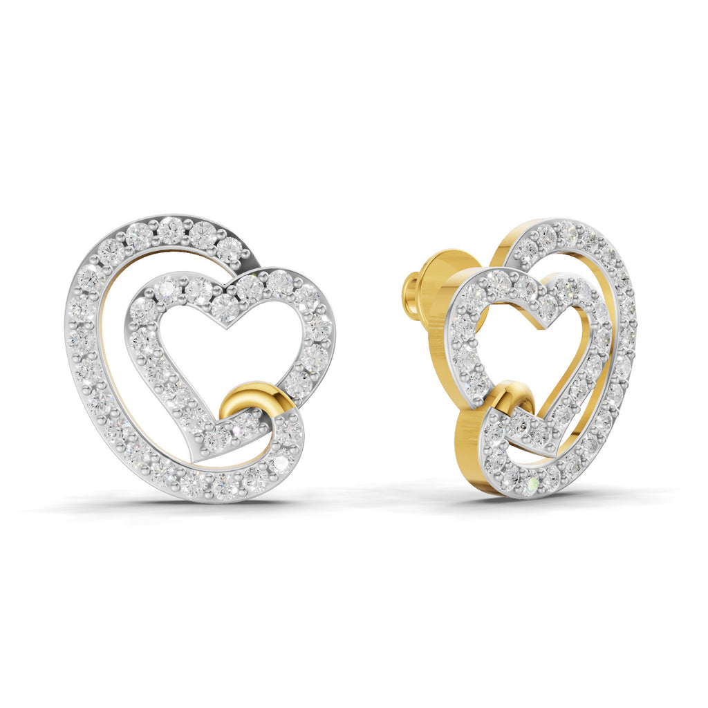 Lab Grown Diamond Earrings 0.94 Carat IGI Certified Round Shape F-G VS | 925 Sterling Silver Yellow Gold Plated Heart Earrings