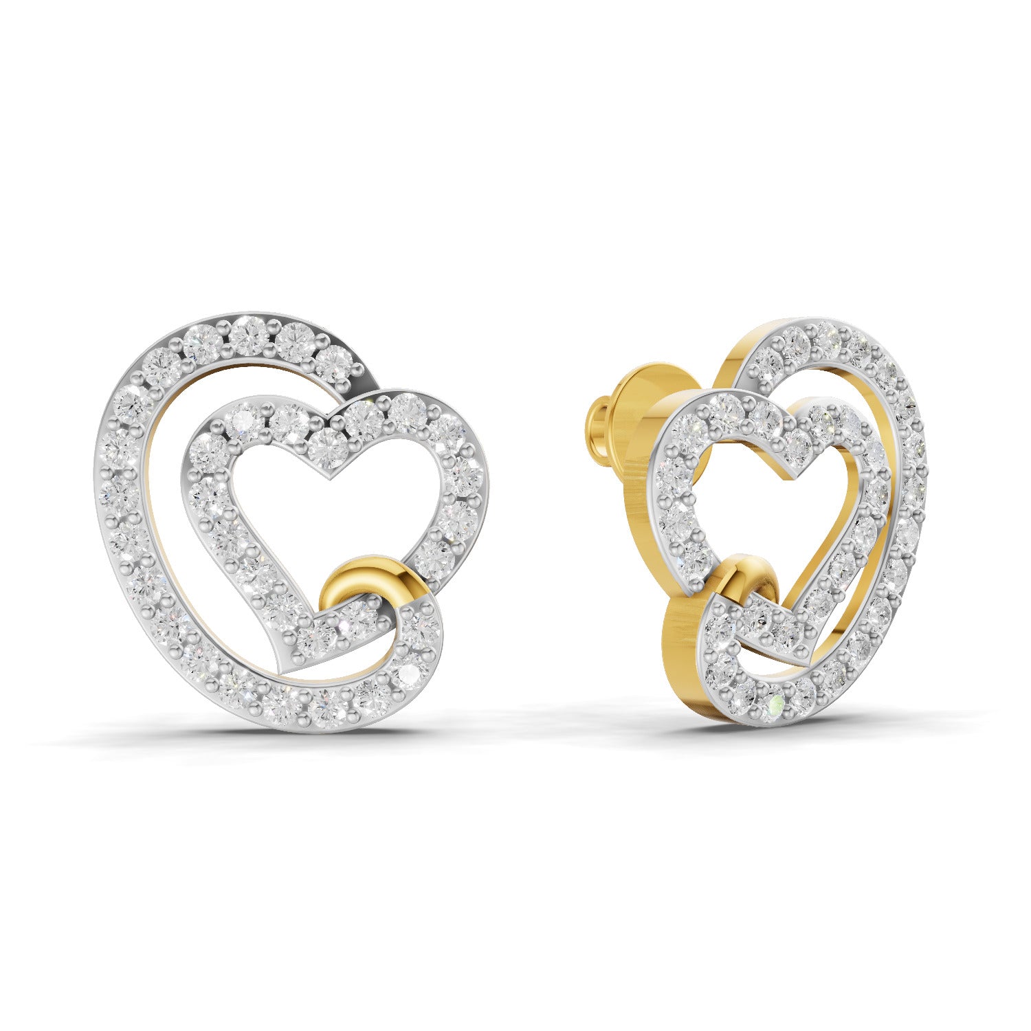 Lab Grown Diamond Earrings 0.94 Carat IGI Certified Round Shape F-G VS | 925 Sterling Silver Yellow Gold Plated Heart Earrings