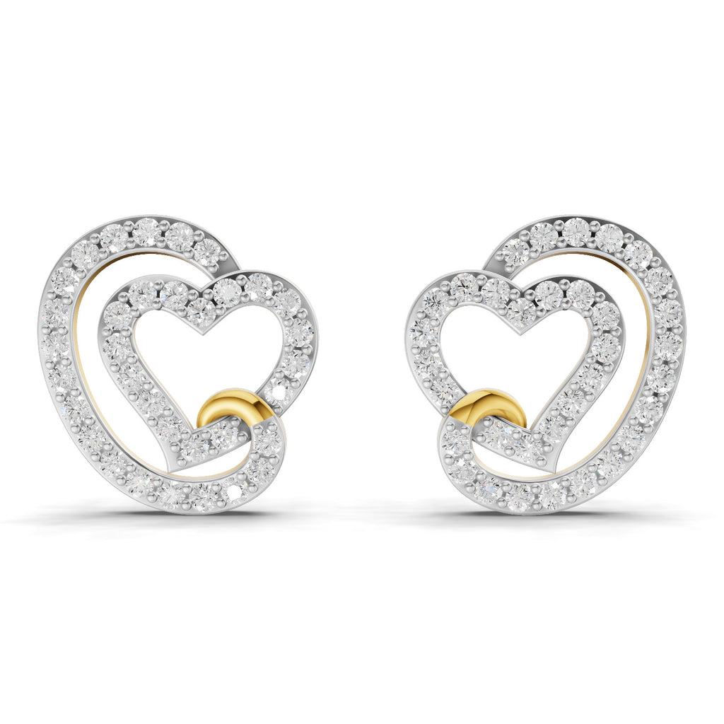 Lab Grown Diamond Earrings 0.94 Carat IGI Certified Round Shape F-G VS | 925 Sterling Silver Yellow Gold Plated Heart Earrings