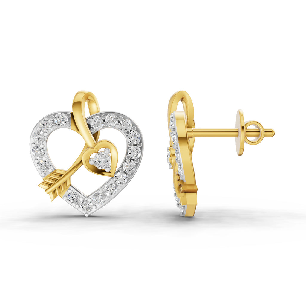 Lab Grown Diamond Earrings 0.63 Carat IGI Certified Round Shape F-G VS | 925 Sterling Silver Gold Plated Heart Earrings