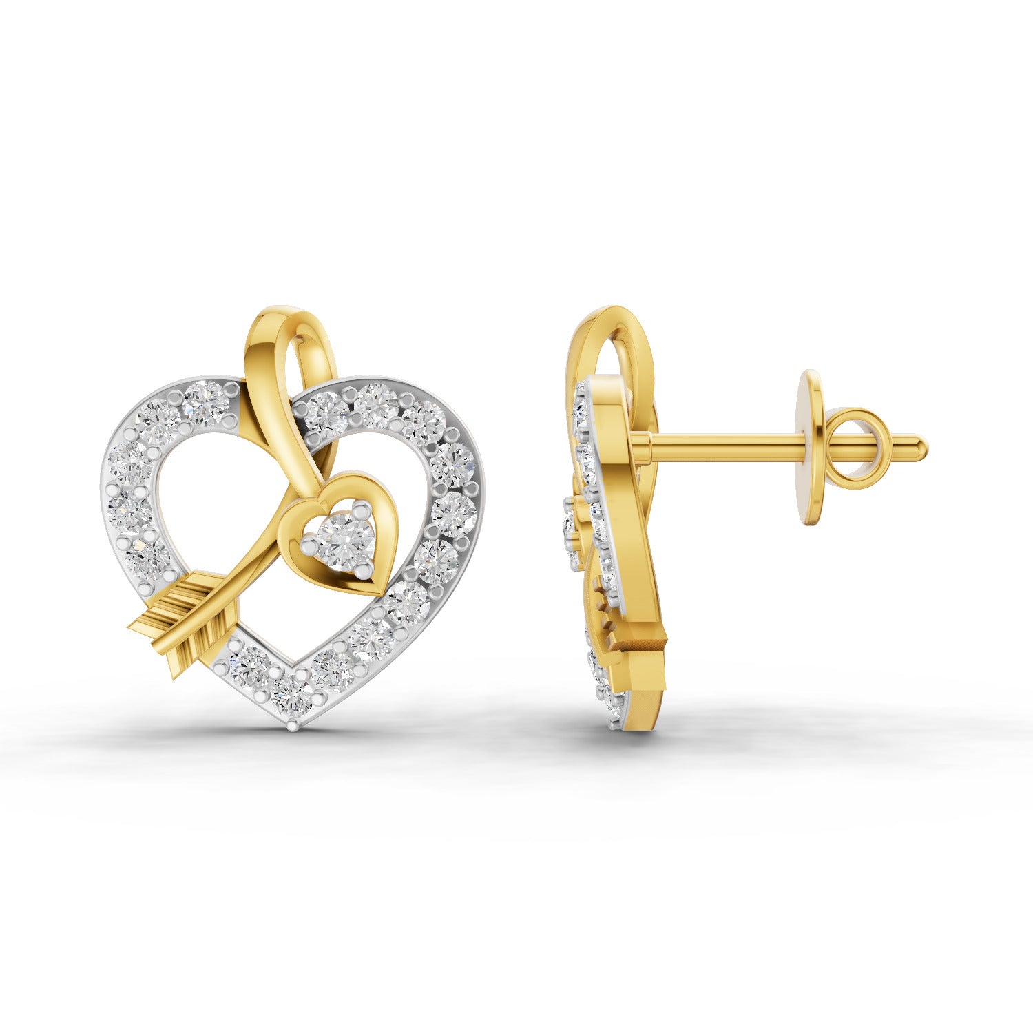 Lab Grown Diamond Earrings 0.63 Carat IGI Certified Round Shape F-G VS | 925 Sterling Silver Gold Plated Heart Earrings