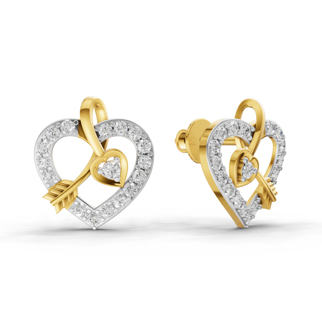 Lab Grown Diamond Earrings 0.63 Carat IGI Certified Round Shape F-G VS | 925 Sterling Silver Gold Plated Heart Earrings