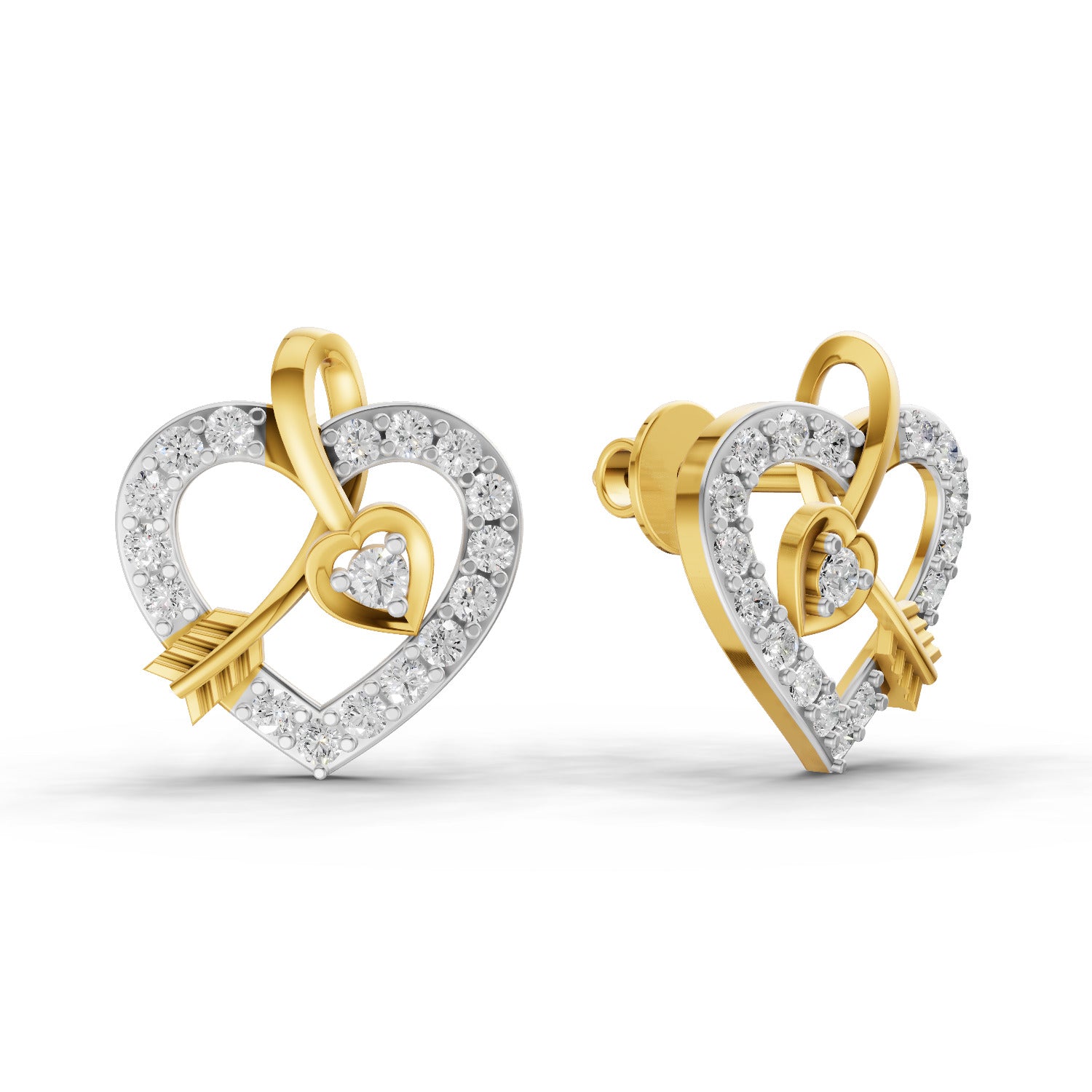 Lab Grown Diamond Earrings 0.63 Carat IGI Certified Round Shape F-G VS | 925 Sterling Silver Gold Plated Heart Earrings