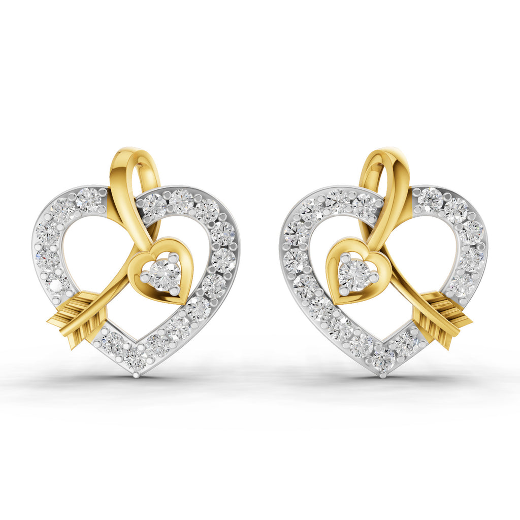 Lab Grown Diamond Earrings 0.63 Carat IGI Certified Round Shape F-G VS | 925 Sterling Silver Gold Plated Heart Earrings