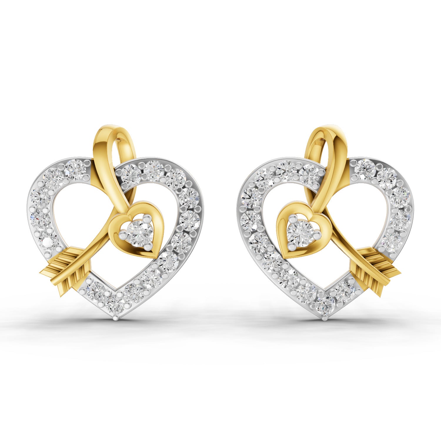 Lab Grown Diamond Earrings 0.63 Carat IGI Certified Round Shape F-G VS | 925 Sterling Silver Gold Plated Heart Earrings