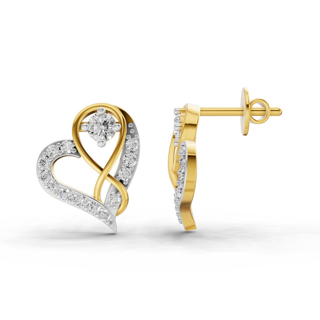 Lab Grown Diamond Earrings 0.57 Carat IGI Certified Round Shape F-G VS | 925 Sterling Silver Gold Plated Heart Earrings
