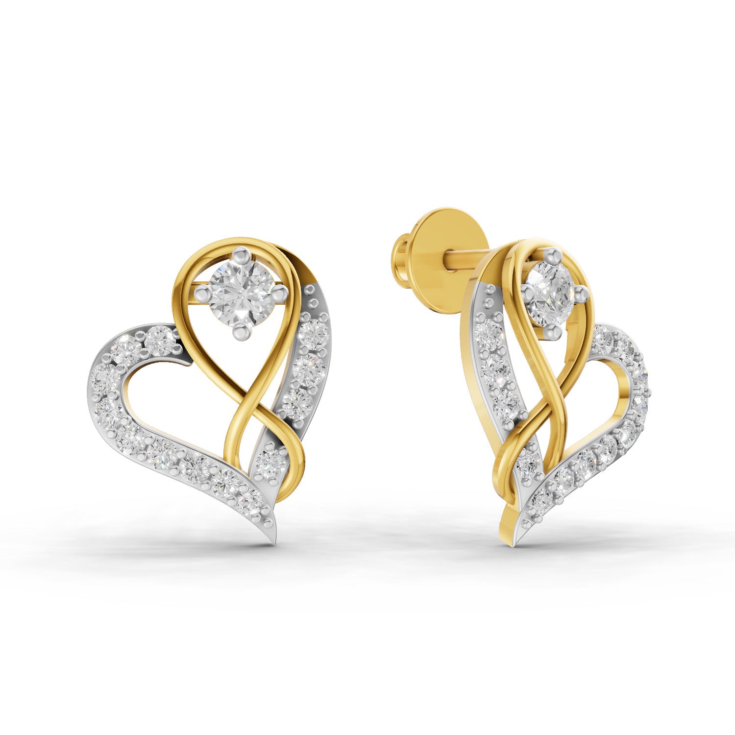 Lab Grown Diamond Earrings 0.57 Carat IGI Certified Round Shape F-G VS | 925 Sterling Silver Gold Plated Heart Earrings