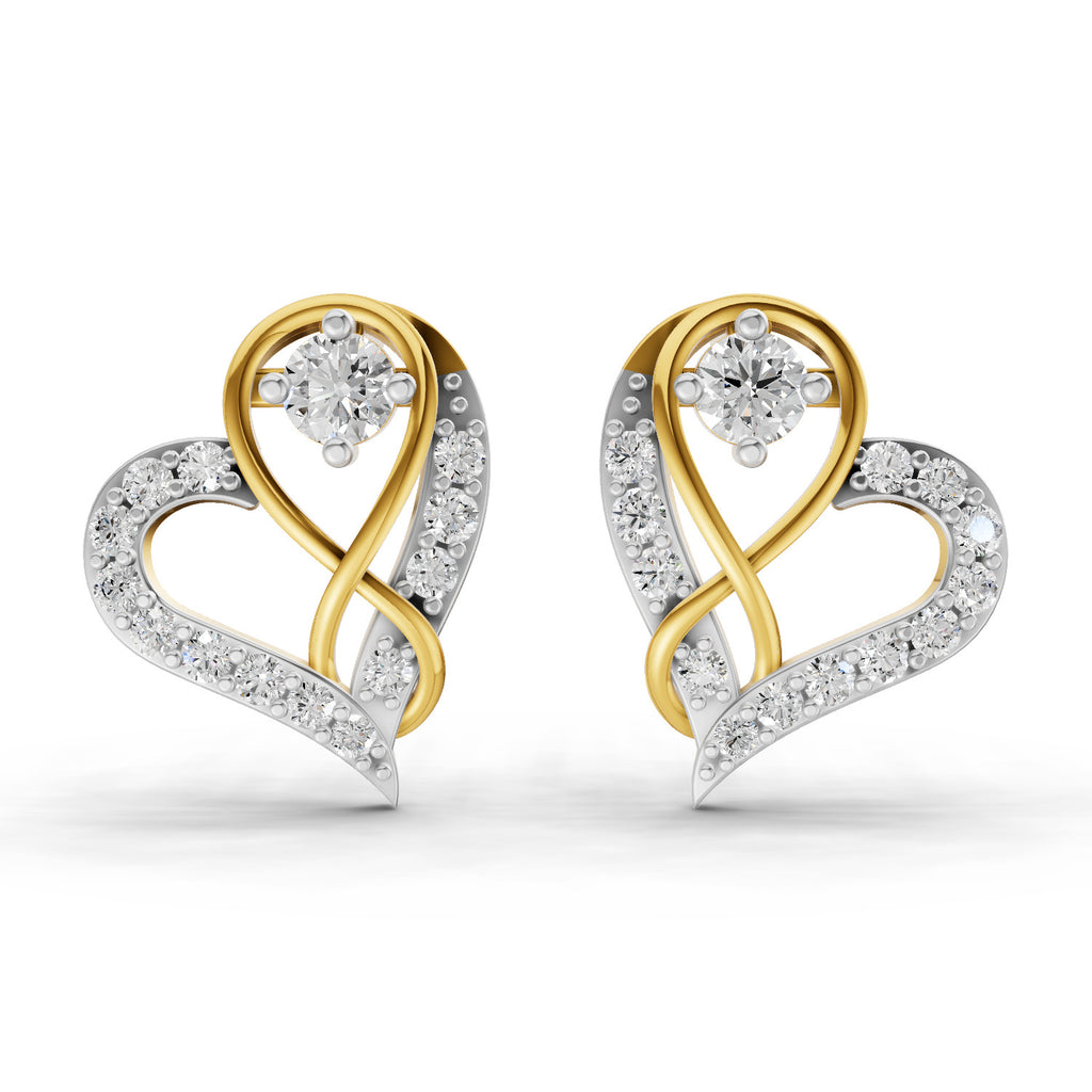 Lab Grown Diamond Earrings 0.57 Carat IGI Certified Round Shape F-G VS | 925 Sterling Silver Gold Plated Heart Earrings