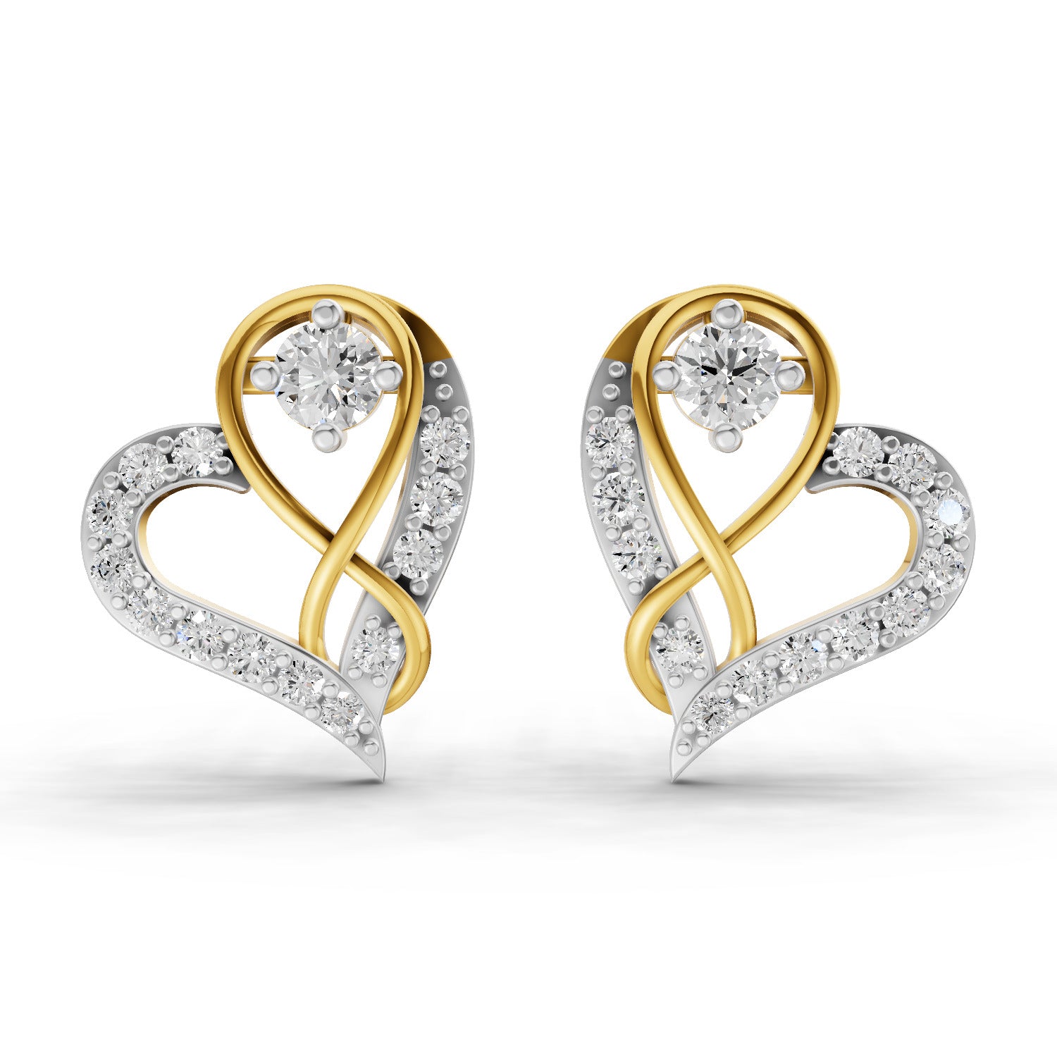 Lab Grown Diamond Earrings 0.57 Carat IGI Certified Round Shape F-G VS | 925 Sterling Silver Gold Plated Heart Earrings