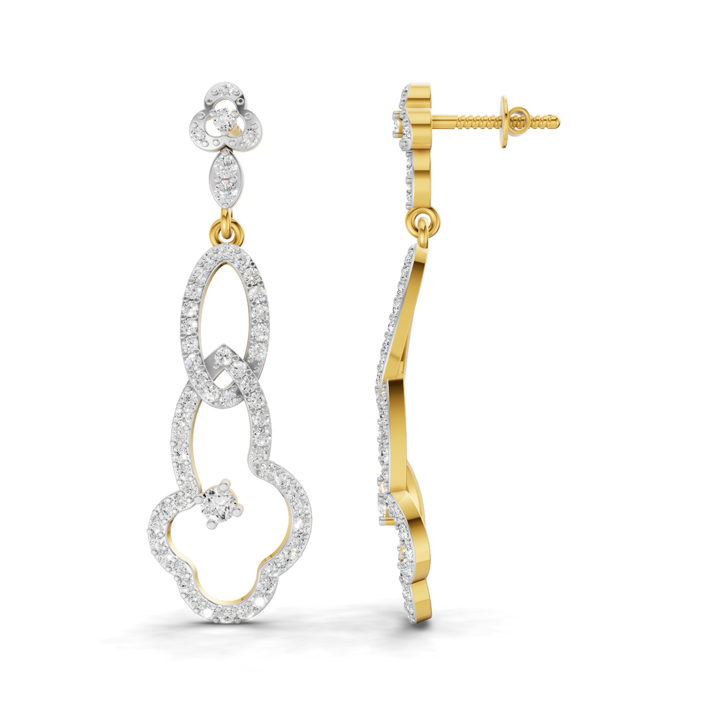 Lab Grown Diamond Earrings 1.33 Carat IGI Certified Round Shape 925 Sterling Silver Gold Plated Link Drop Earrings