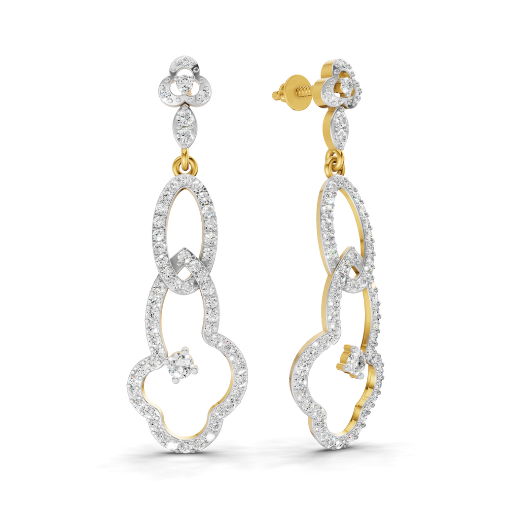Lab Grown Diamond Earrings 1.33 Carat IGI Certified Round Shape 925 Sterling Silver Gold Plated Link Drop Earrings