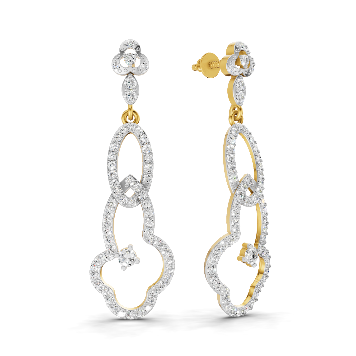 Lab Grown Diamond Earrings 1.33 Carat IGI Certified Round Shape 925 Sterling Silver Gold Plated Link Drop Earrings