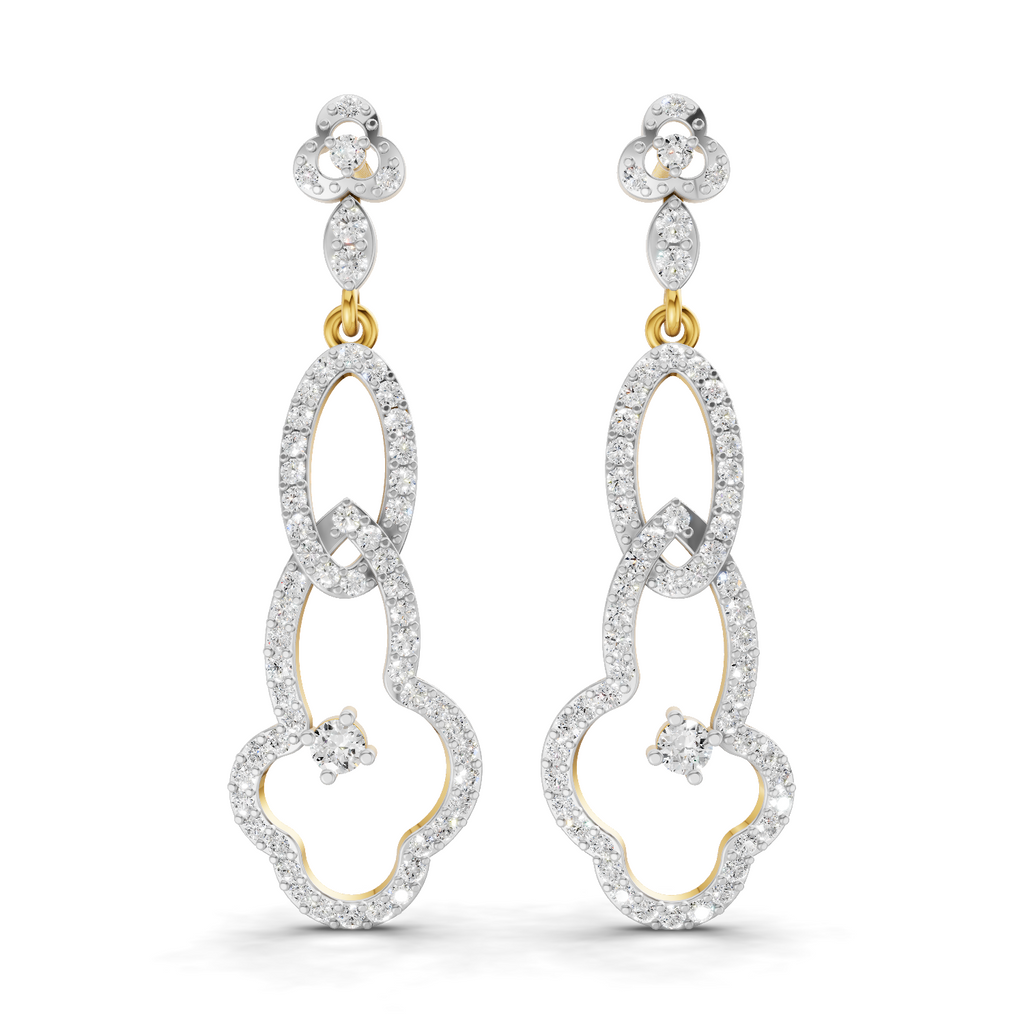 Lab Grown Diamond Earrings 1.33 Carat IGI Certified Round Shape 925 Sterling Silver Gold Plated Link Drop Earrings