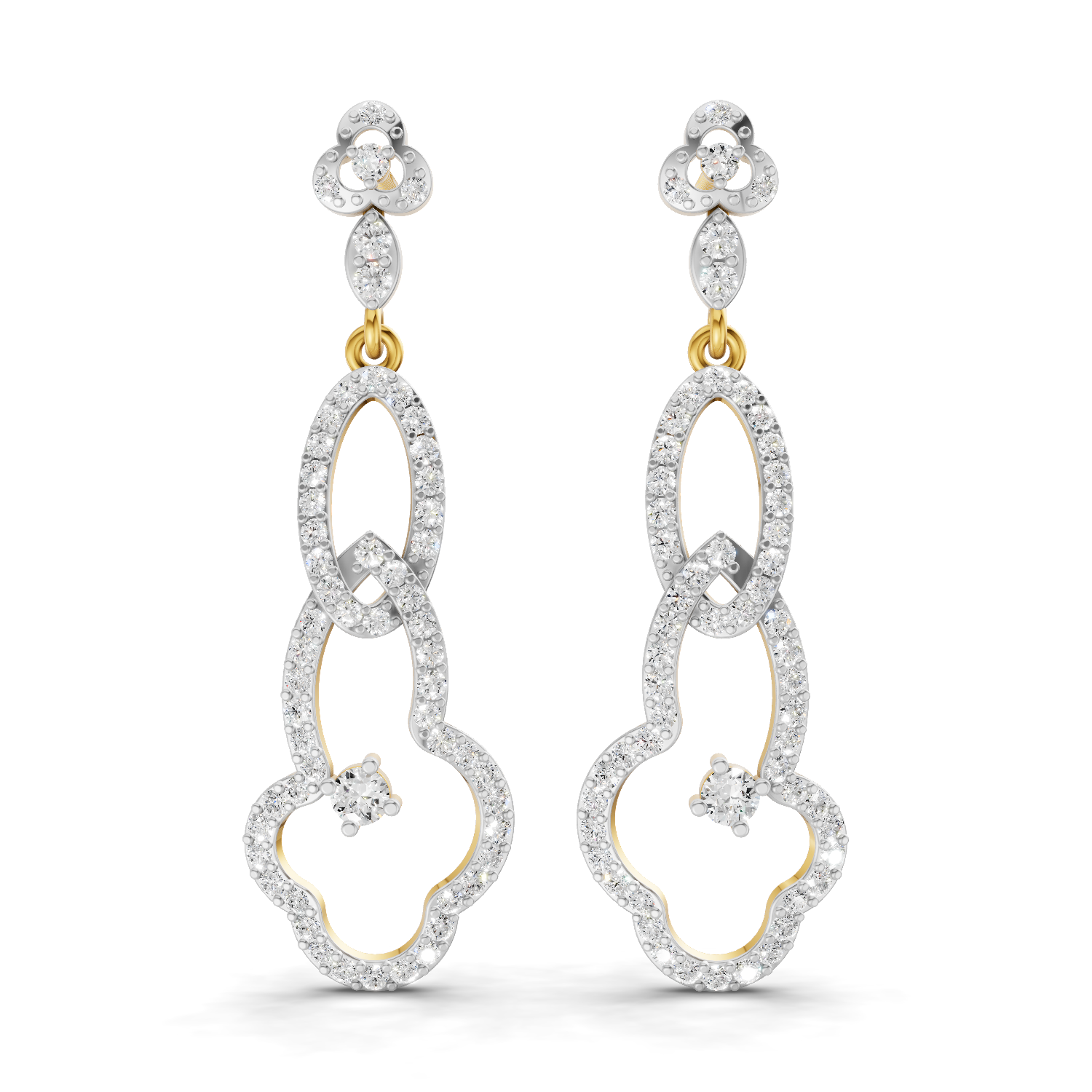 Lab Grown Diamond Earrings 1.33 Carat IGI Certified Round Shape 925 Sterling Silver Gold Plated Link Drop Earrings