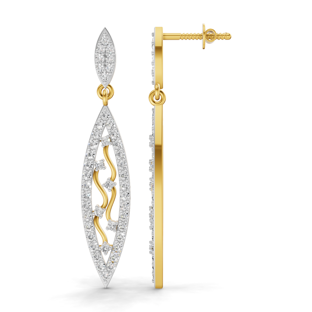 Lab Grown Diamond Earrings 0.12 Carat IGI Certified Round Shape 925 Sterling Silver Gold Plated Leaf Drop Earrings