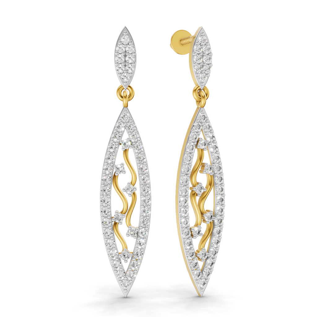 Lab Grown Diamond Earrings 0.12 Carat IGI Certified Round Shape 925 Sterling Silver Gold Plated Leaf Drop Earrings