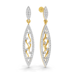 Lab Grown Diamond Earrings 0.12 Carat IGI Certified Round Shape 925 Sterling Silver Gold Plated Leaf Drop Earrings