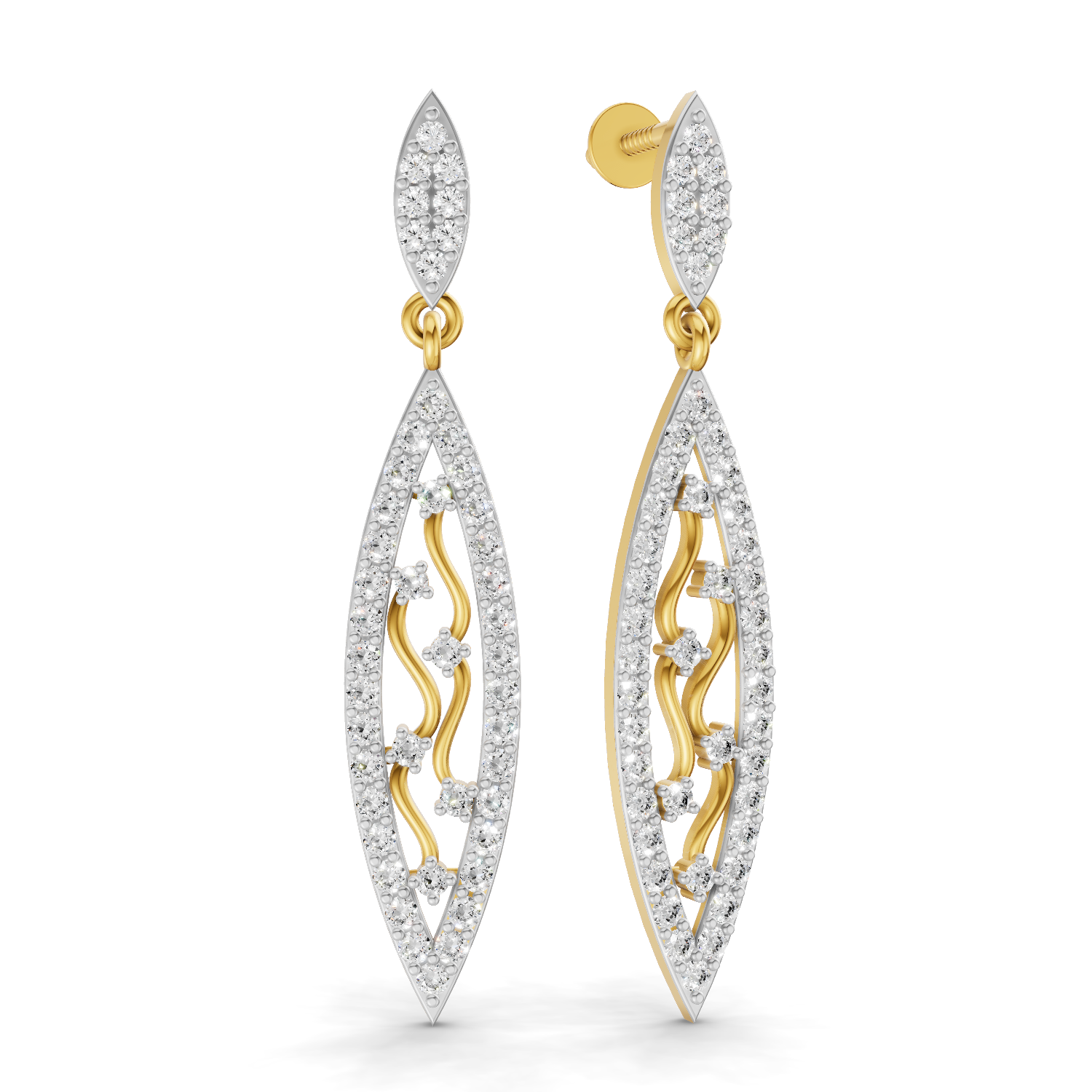 Lab Grown Diamond Earrings 0.12 Carat IGI Certified Round Shape 925 Sterling Silver Gold Plated Leaf Drop Earrings