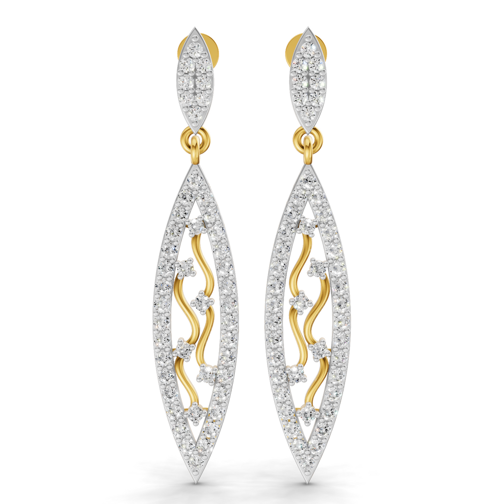 Lab Grown Diamond Earrings 0.12 Carat IGI Certified Round Shape 925 Sterling Silver Gold Plated Leaf Drop Earrings