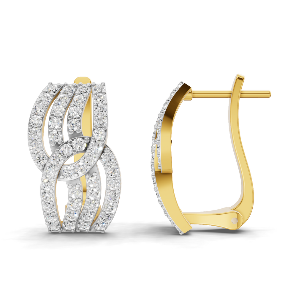 Lab Grown Diamond Earrings 0.83 Carat IGI Certified Round Shape 925 Sterling Silver Gold Plated Intertwined Hoop Earrings