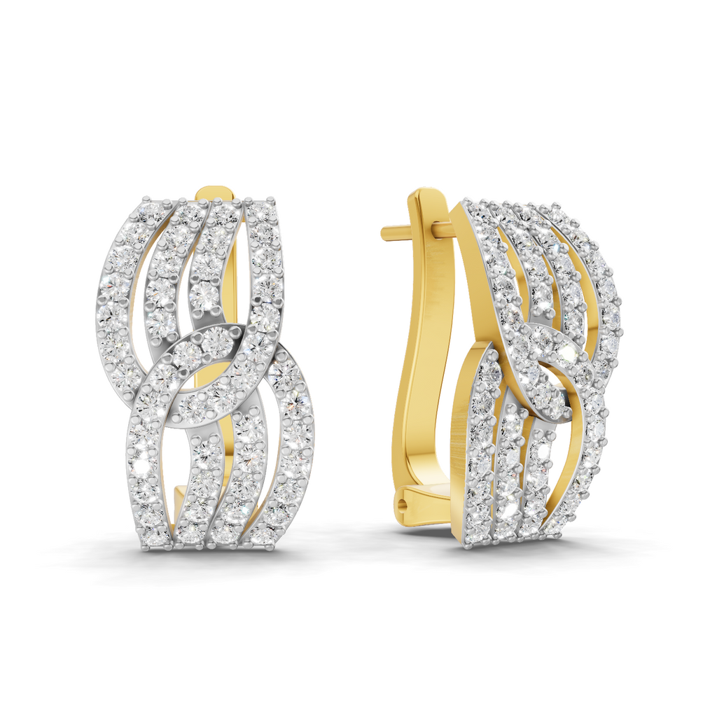 Lab Grown Diamond Earrings 0.83 Carat IGI Certified Round Shape 925 Sterling Silver Gold Plated Intertwined Hoop Earrings