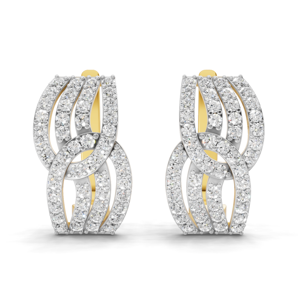 Lab Grown Diamond Earrings 0.83 Carat IGI Certified Round Shape 925 Sterling Silver Gold Plated Intertwined Hoop Earrings