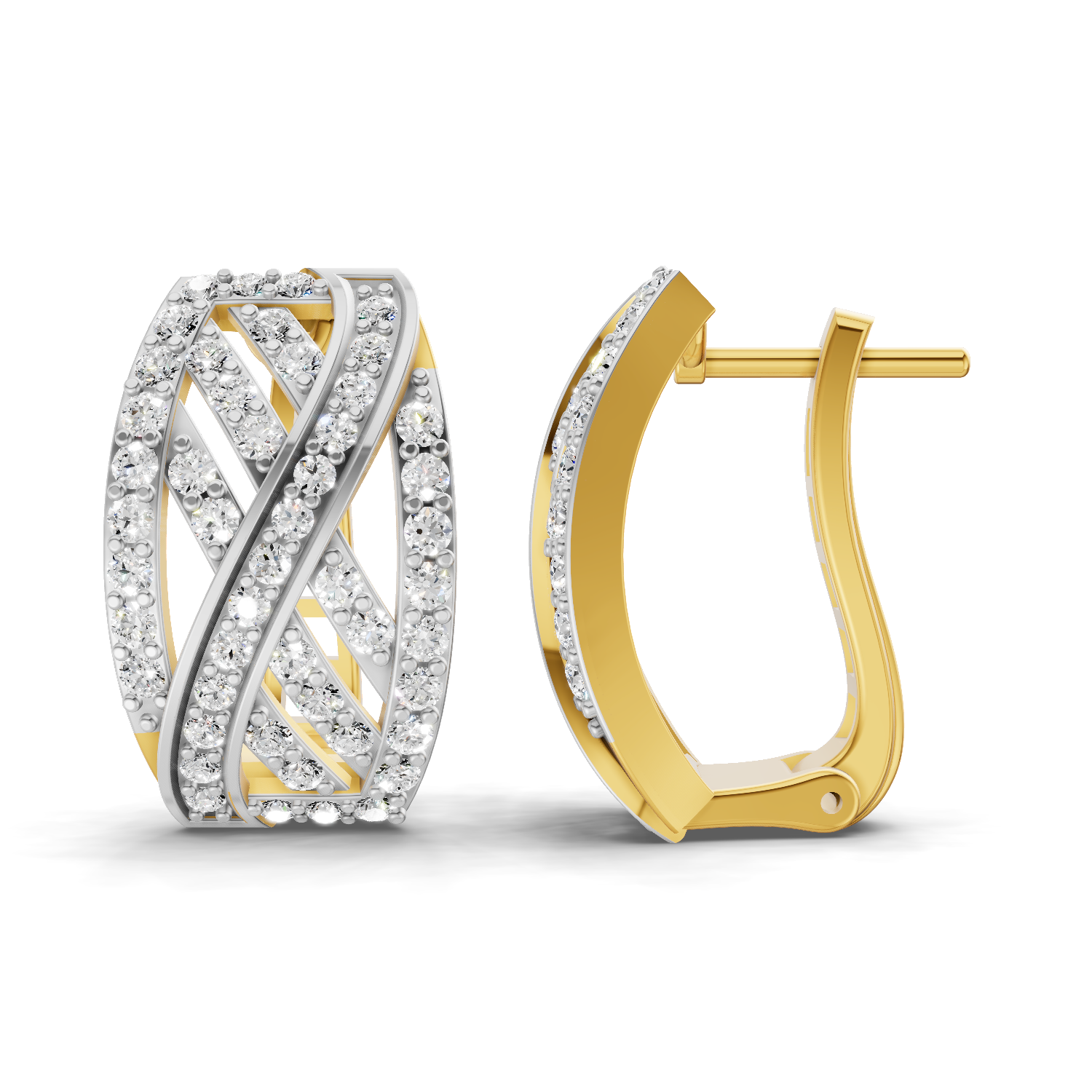 Lab Grown Diamond Earrings 0.62 Carat IGI Certified Round Shape F-G VS Quality| 925 Sterling Silver Gold Plated Kenna Weave Diamond Hoop Stud Earrings