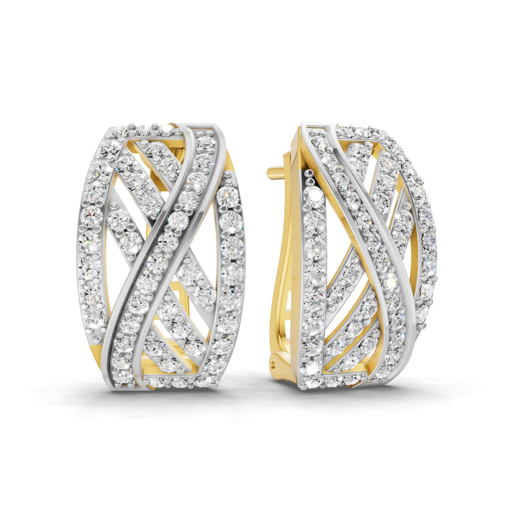 Lab Grown Diamond Earrings 0.62 Carat IGI Certified Round Shape F-G VS Quality| 925 Sterling Silver Gold Plated Kenna Weave Diamond Hoop Stud Earrings