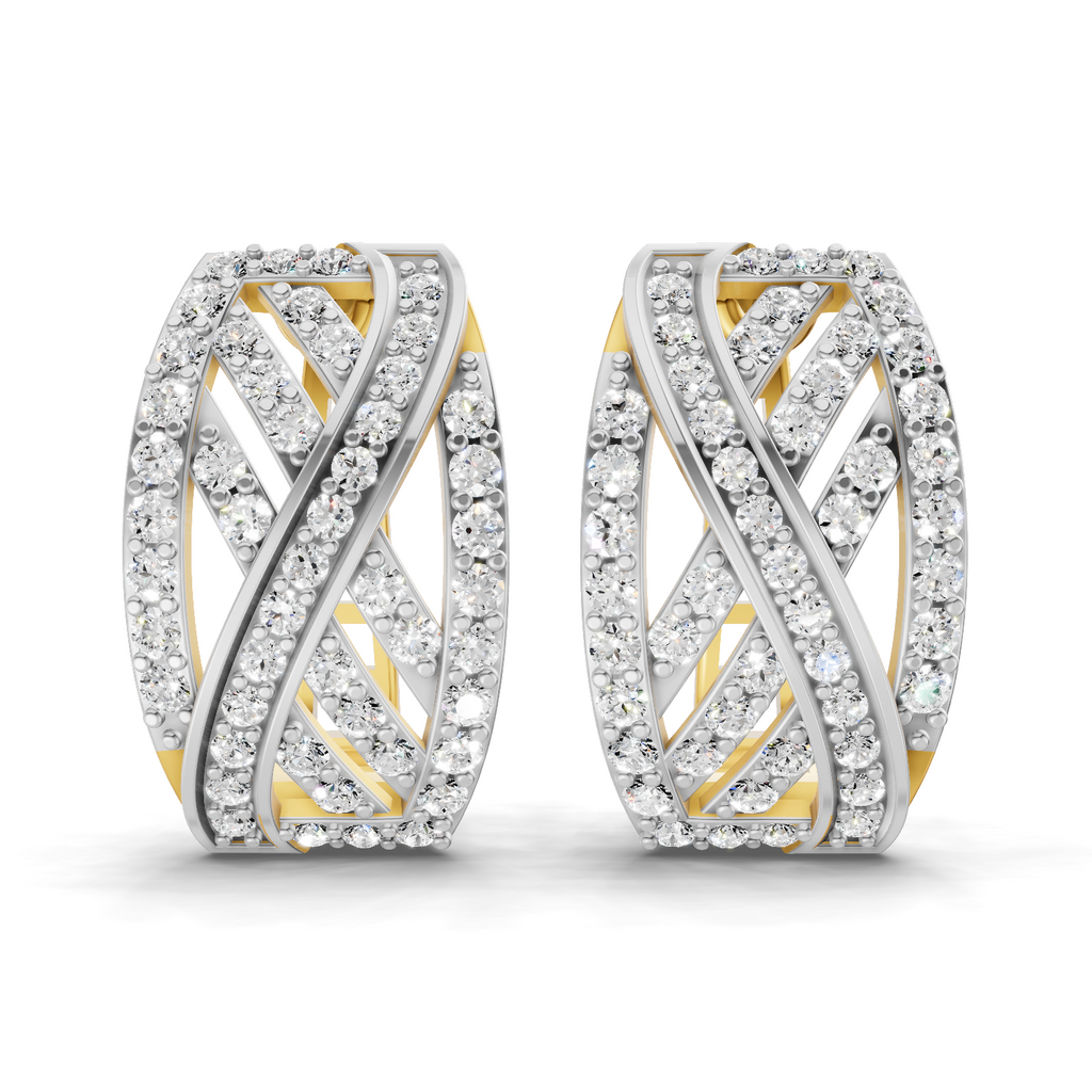 Lab Grown Diamond Earrings 0.62 Carat IGI Certified Round Shape F-G VS Quality| 925 Sterling Silver Gold Plated Kenna Weave Diamond Hoop Stud Earrings