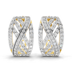 Lab Grown Diamond Earrings 0.62 Carat IGI Certified Round Shape F-G VS Quality| 925 Sterling Silver Gold Plated Kenna Weave Diamond Hoop Stud Earrings