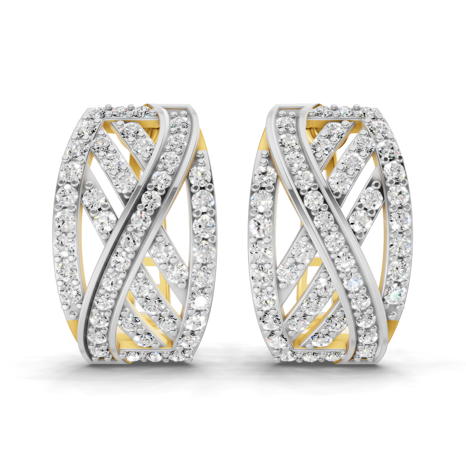 Lab Grown Diamond Earrings 0.62 Carat IGI Certified Round Shape F-G VS Quality| 925 Sterling Silver Gold Plated Kenna Weave Diamond Hoop Stud Earrings