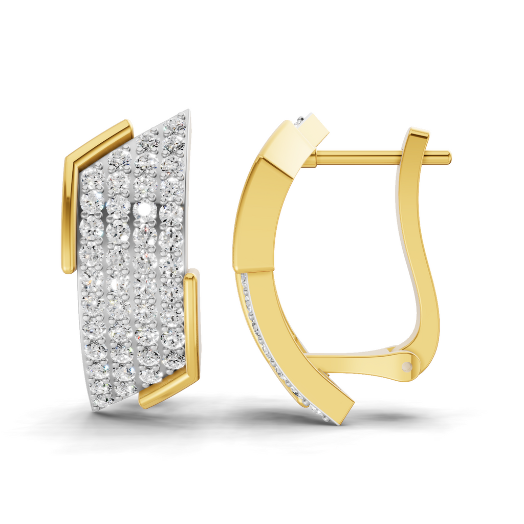 Lab Grown Diamond Earrings 0.62 Carat IGI Certified Round Shape 925 Sterling Silver Gold Plated Pave Huggies Stud Earrings