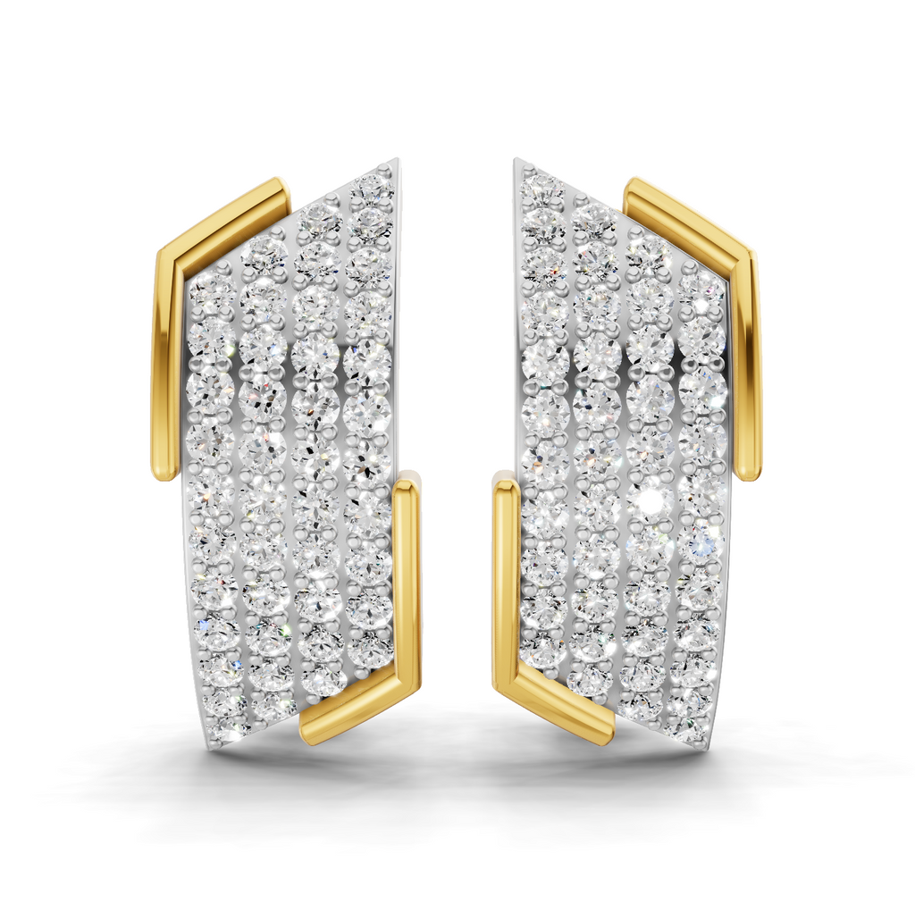 Lab Grown Diamond Earrings 0.62 Carat IGI Certified Round Shape 925 Sterling Silver Gold Plated Pave Huggies Stud Earrings