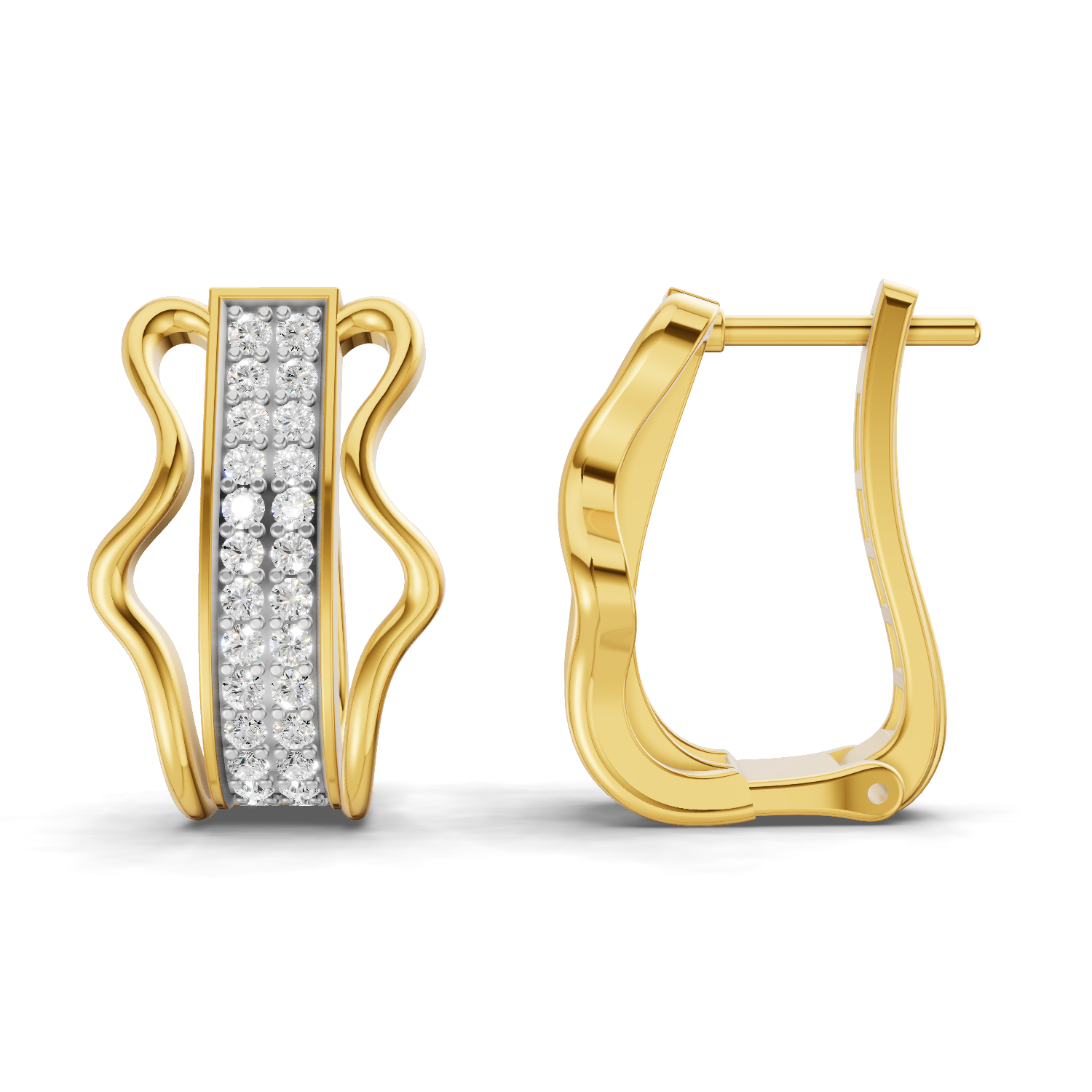Lab Grown Diamond Earrings 0.62 Carat IGI Certified Round Shape 925 Sterling Silver Gold Plated Wave Elegance Hoop Earrings