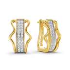 Lab Grown Diamond Earrings 0.62 Carat IGI Certified Round Shape 925 Sterling Silver Gold Plated Wave Elegance Hoop Earrings