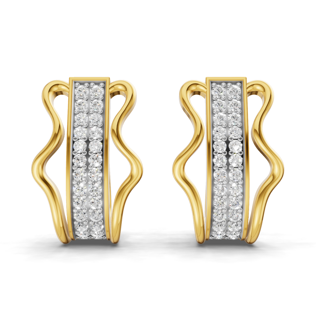 Lab Grown Diamond Earrings 0.62 Carat IGI Certified Round Shape 925 Sterling Silver Gold Plated Wave Elegance Hoop Earrings