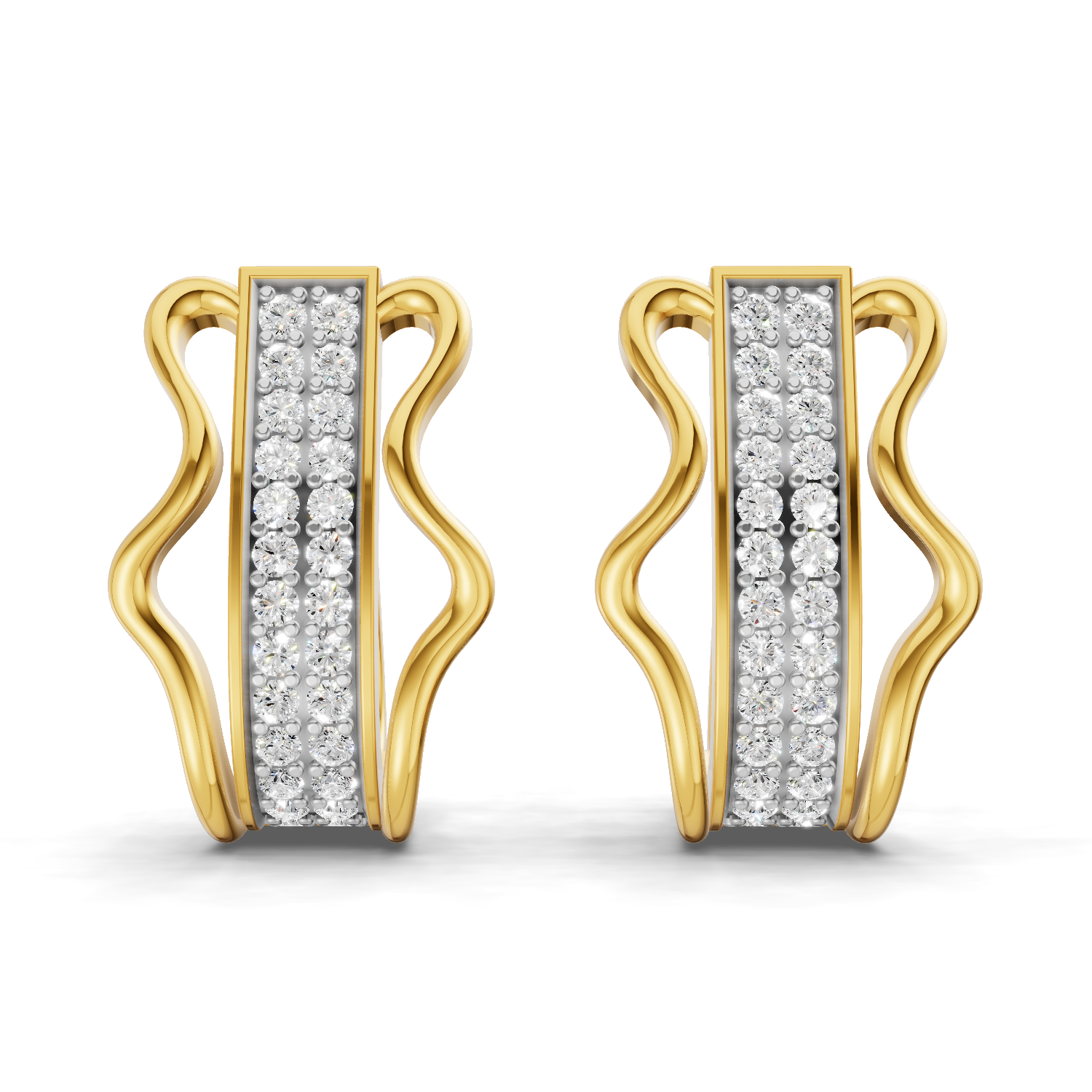 Lab Grown Diamond Earrings 0.62 Carat IGI Certified Round Shape 925 Sterling Silver Gold Plated Wave Elegance Hoop Earrings