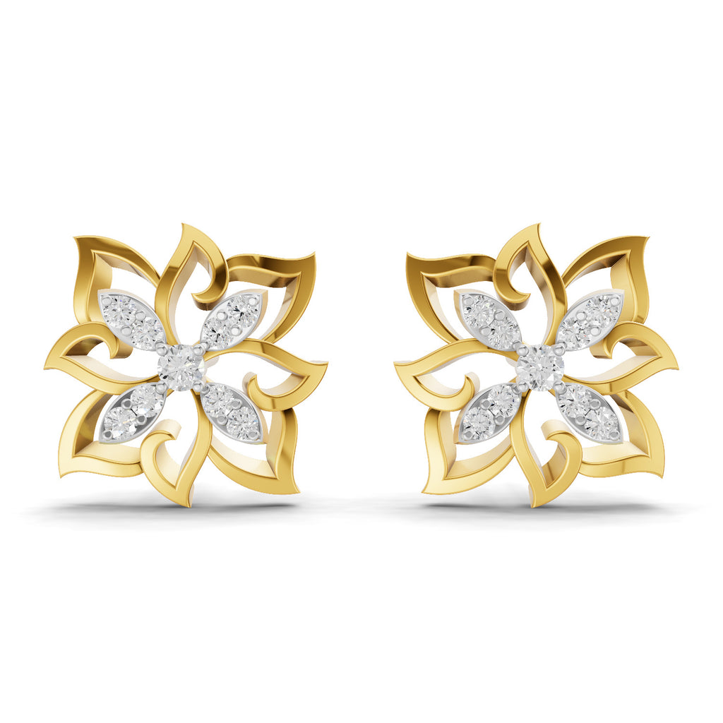 Lab Grown Diamond Earrings 0.20 Carat IGI Certified Round Shape F-G VS | 925 Sterling Silver Gold Plated Fashion Earrings