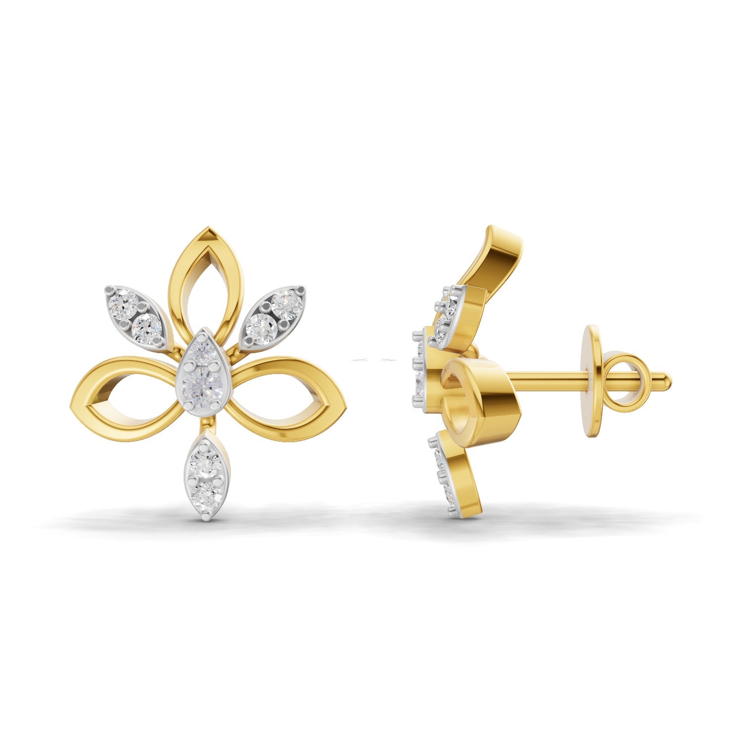 Lab Grown Diamond Earrings 0.32 Carat IGI Certified Round Shape F-G VS | 925 Sterling Silver Gold Plated Modern Floral Earrings
