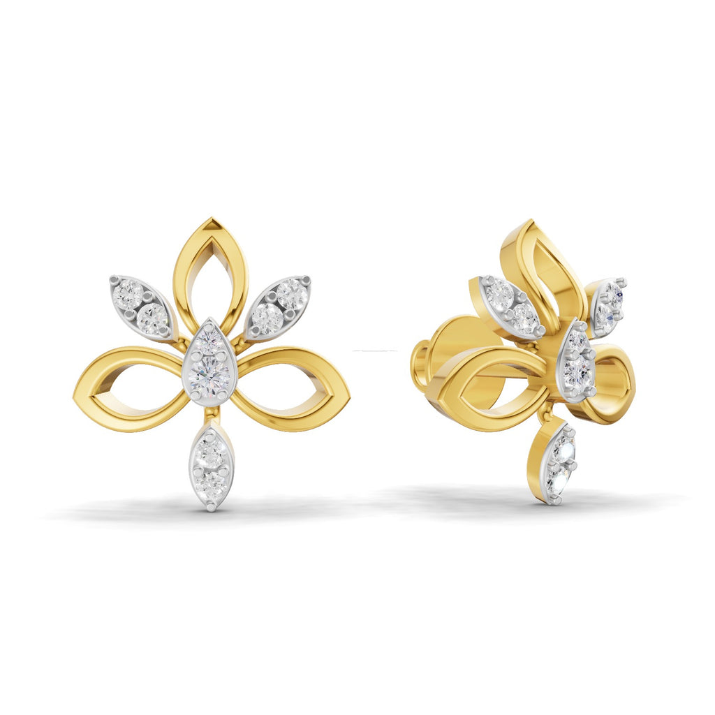Lab Grown Diamond Earrings 0.32 Carat IGI Certified Round Shape F-G VS | 925 Sterling Silver Gold Plated Modern Floral Earrings