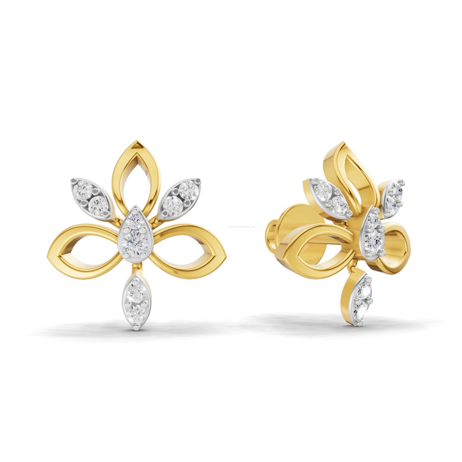 Lab Grown Diamond Earrings 0.32 Carat IGI Certified Round Shape F-G VS | 925 Sterling Silver Gold Plated Modern Floral Earrings