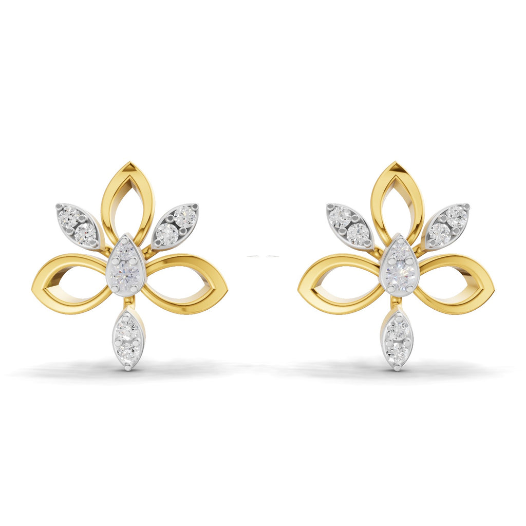 Lab Grown Diamond Earrings 0.32 Carat IGI Certified Round Shape F-G VS | 925 Sterling Silver Gold Plated Modern Floral Earrings