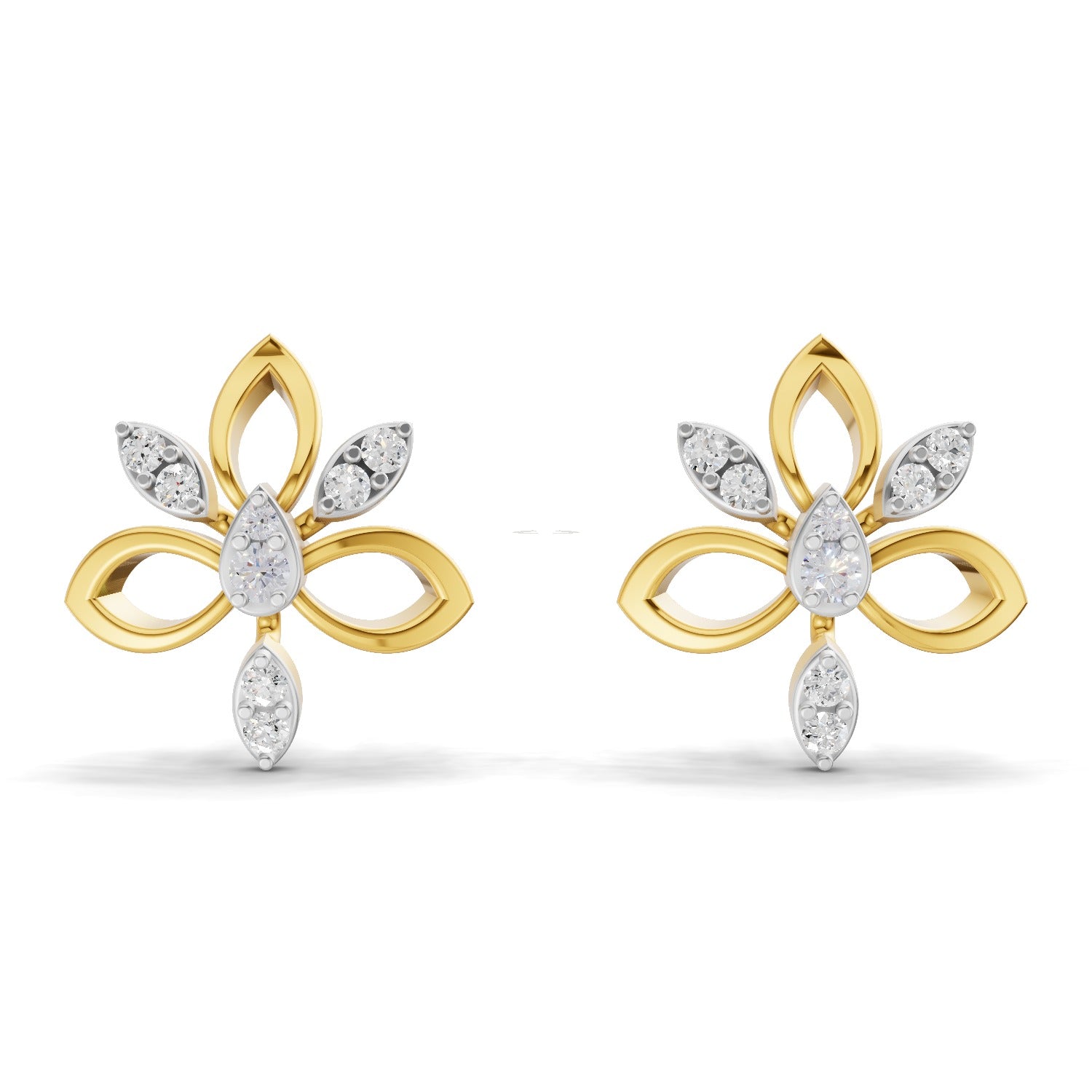 Lab Grown Diamond Earrings 0.32 Carat IGI Certified Round Shape F-G VS | 925 Sterling Silver Gold Plated Modern Floral Earrings