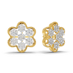 Lab Grown Diamond Earrings 0.98 Carat IGI Certified Round Shape 925 Sterling Silver Gold Plated Floral Earrings