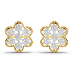 Lab Grown Diamond Earrings 0.98 Carat IGI Certified Round Shape 925 Sterling Silver Gold Plated Floral Earrings