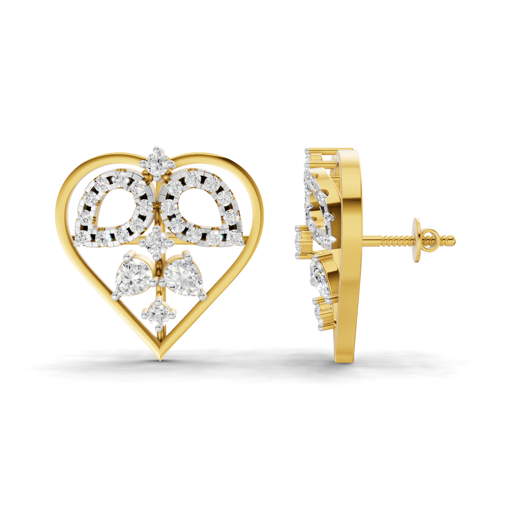 Lab Grown Diamond Earrings 0.69 Carat IGI Certified Round Shape 925 Sterling Silver Gold Plated Heart's Desire Stud Earrings