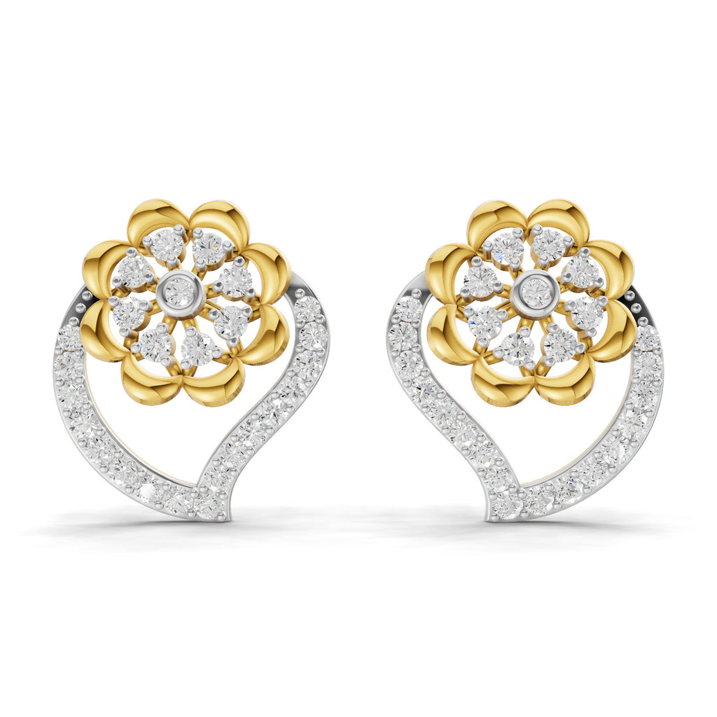 Lab Grown Diamond Earrings 0.58 Carat IGI Certified Round Shape F-G VS | 925 Sterling Silver Gold Plated Floral Heart Earrings