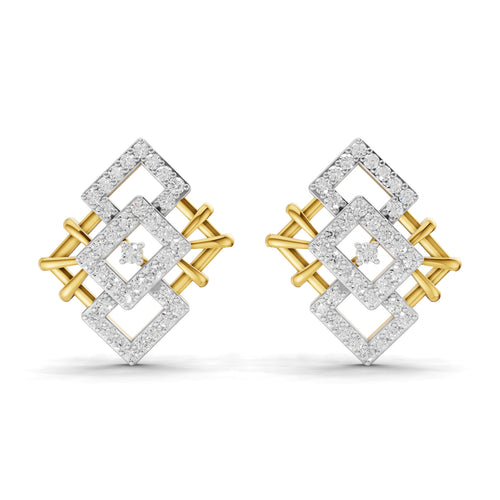 Lab Grown Diamond Earrings 0.64 Carat IGI Certified Round Shape F-G VS | 925 Sterling Silver Gold Plated Square Shaped Earrings