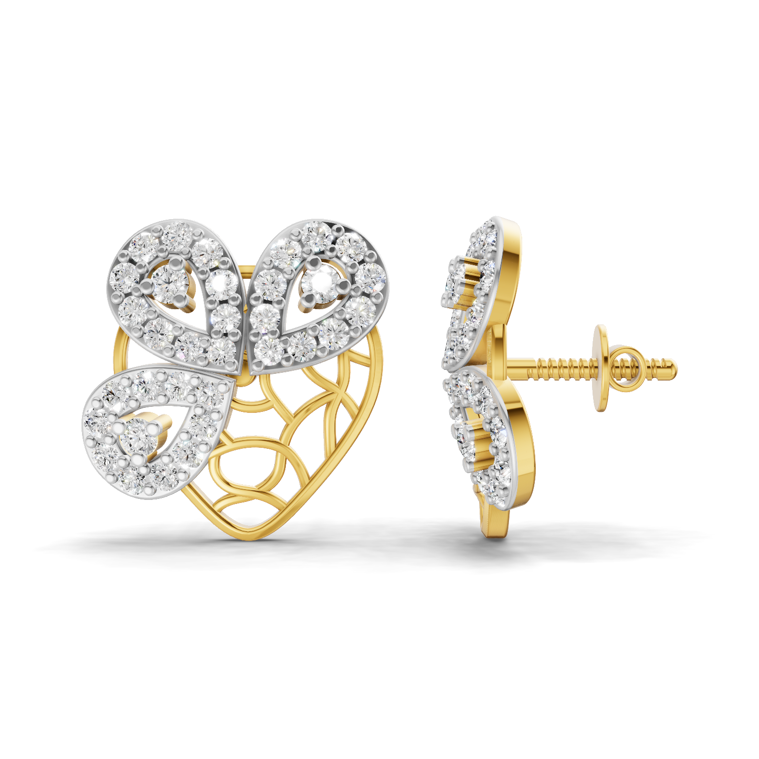 Lab Grown Diamond Earrings 0.77 Carat IGI Certified Round Shape 925 Sterling Silver Gold Plated Heart Butterfly Gold Stud Earrings