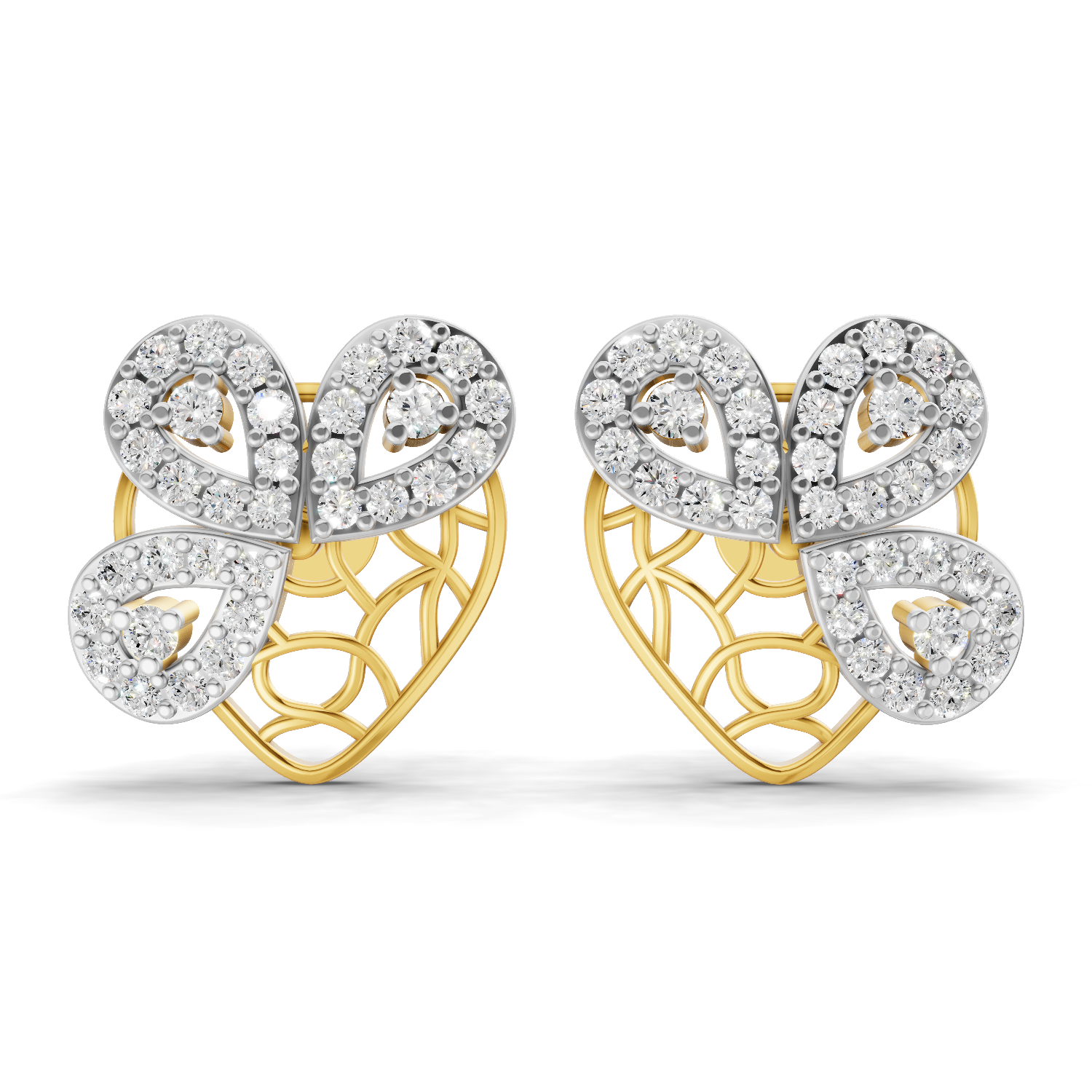 Lab Grown Diamond Earrings 0.77 Carat IGI Certified Round Shape 925 Sterling Silver Gold Plated Heart Butterfly Gold Stud Earrings